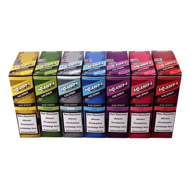 MIX-Boxen von KUSH Herbal Wraps Ultra Slow Burn aus Hanf - ohne Tabak! 7 Boxen (175 Packungen)