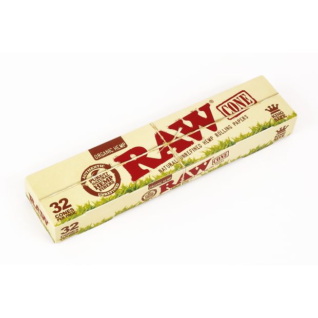 RAW Organic Hemp Cones King Size, pre-rolled with RAW-Tip, 32 Cones per Package 20 packages (640 cones)