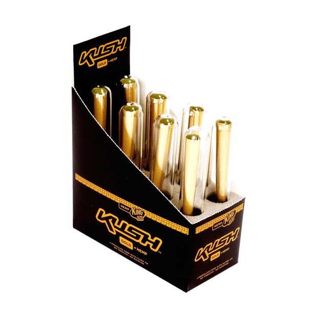 KUSH Gold + Hemp, vorgerollte King Size Cones mit Filtertips, Hanf und Blattgold! 1 Box (8 Cones)