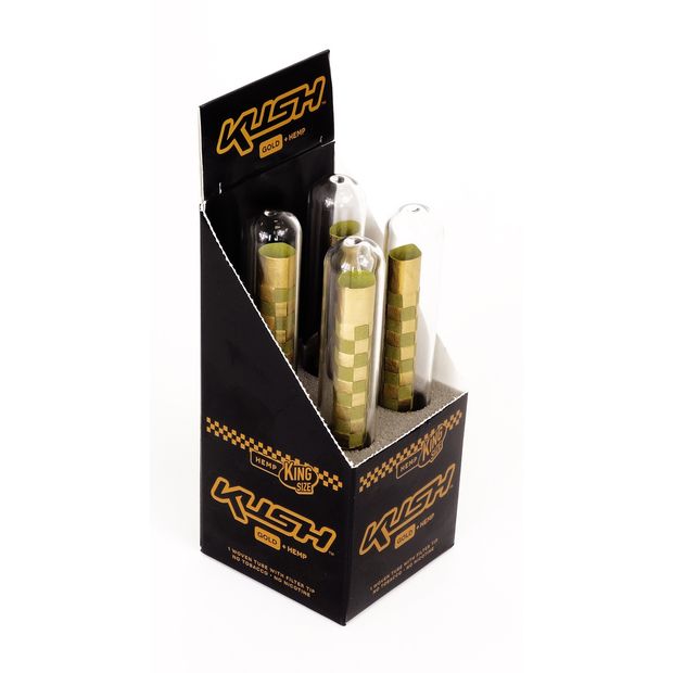 KUSH Gold + Hemp Woven, vorgerollte King Size Cones mit Tip, Hanf verwoben mit Blattgold! 1 Box (4 Cones)