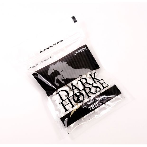 Dark Horse Slim Filter Tips Carbon, Zigarettenfilter mit Aktivkohle, 120 pro Beutel 5 Beutel (600 Filter)