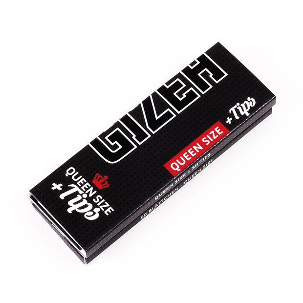 GIZEH Black Queen Size Papers + Tips, 50 thin 1  Papers and perforated Tips per Booklet 6 booklets