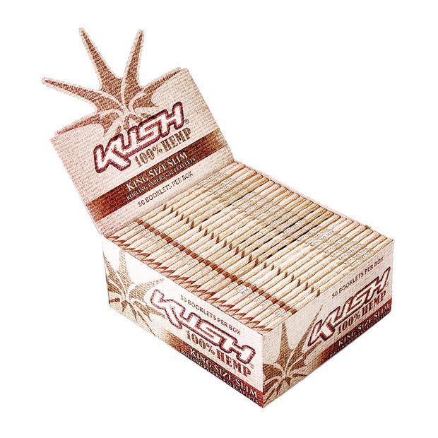 KUSH King Size Slim Papers Hemp, 50 Hemp-Papers per Booklet, 50 Booklets per Box 2 boxes (100 booklets)