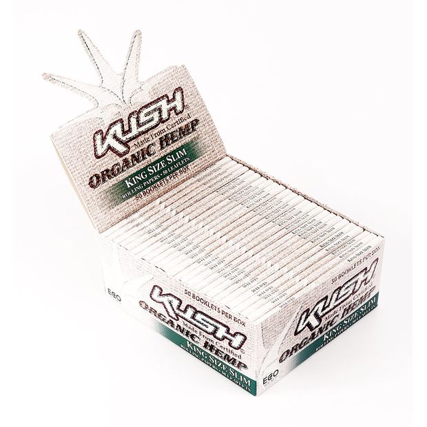 KUSH King Size Slim Papers Organic Hemp, 50 Organic-Hemp-Papers per Booklet 1 box (50 booklets)