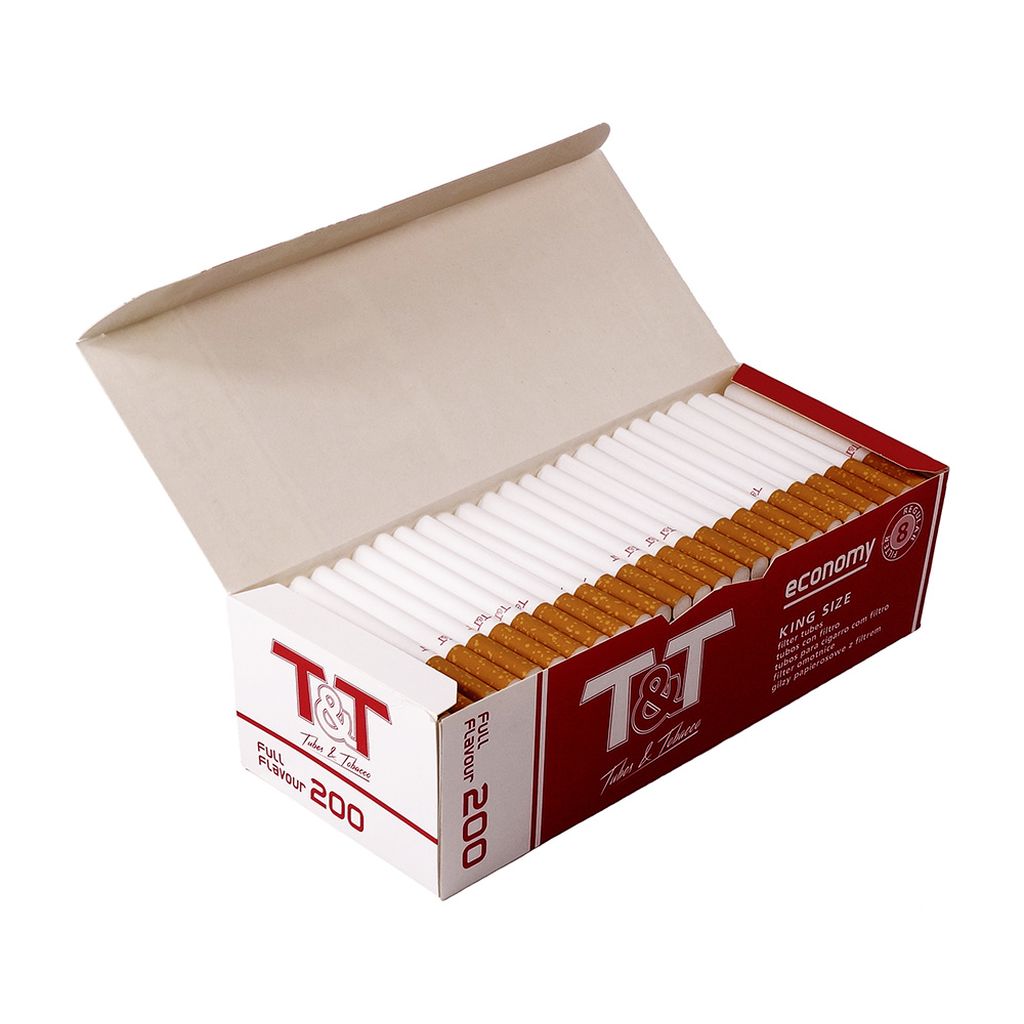 T&T Economy King Size Tubes, 200 Filter Tubes per Box - Paperguru