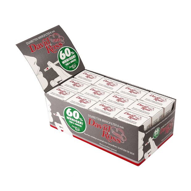 David Ross Zigaretten Mikrofilter 8 mm, 60% weniger Teer + Nikotin 2 Boxen (24 Packungen)