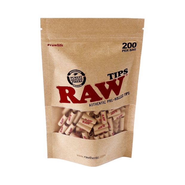RAW Authentic Pre-Rolled Tips, 200 Tips per Bag