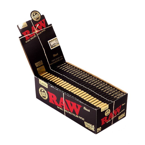 RAW Black Single Wide, Regular Papers, extra-fine, 50 short Leaves per Booklet 1 box (50 booklets)
