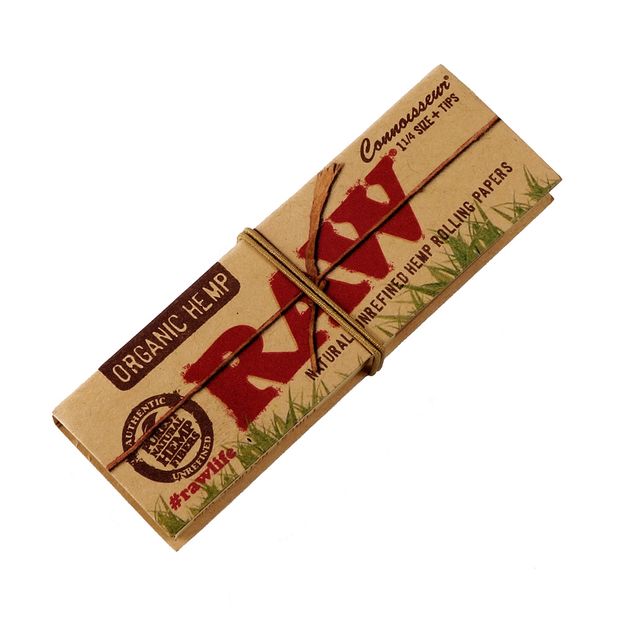 RAW Organic Hemp Connoisseur 1  Papers + Tips, 50 Hemp-Papers + 50 Tips per Booklet 6 booklets