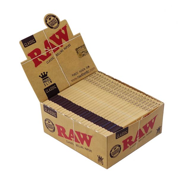 RAW King Size Slim Classic Rolling Papers, ungebleichte Slim Longpapers 1 Box (50 Booklets)