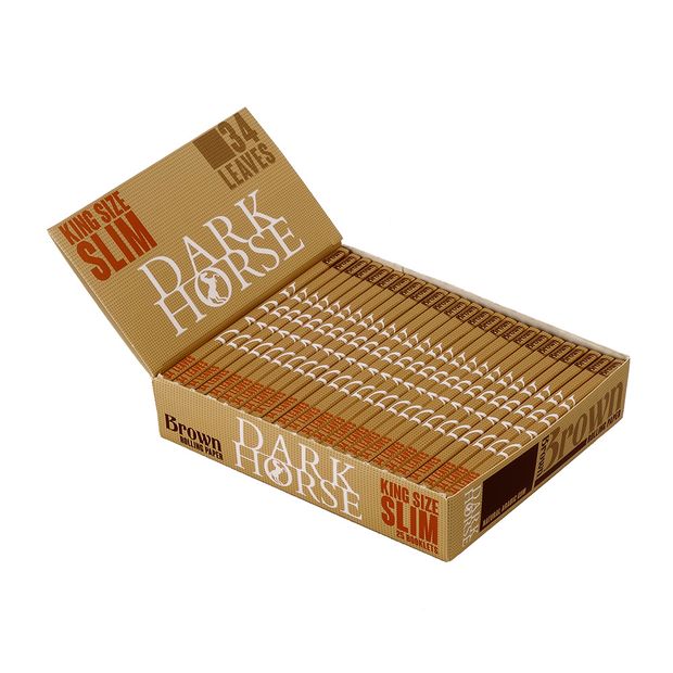 Dark Horse Brown, King Size Slim Rolling Papers, 34 Leaves per Booklet 1 box (25 booklets)