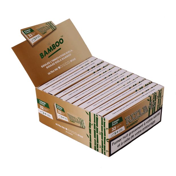RIZLA Bamboo Kombi Paket, King Size Papers aus Bambusfasern + Tips, 24 x 32 pro Box 1 Box (24 Heftchen)