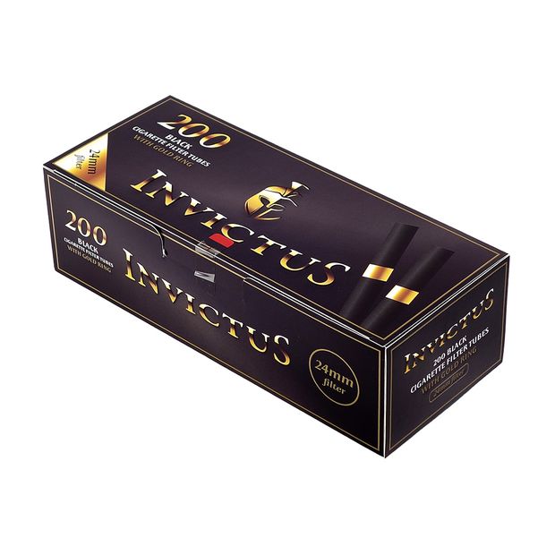 Invictus Black Cigarette Filter Tubes with extra-long 24 mm Filter, 200 per Box 20 boxes (4000 tubes)