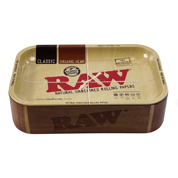 RAW cache box, wooden box with metal rolling tray