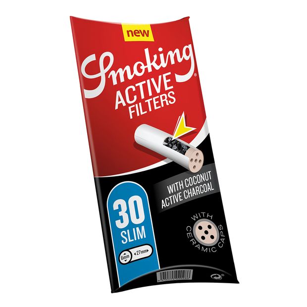 Smoking Slim Aktivkohlefilter, 6 mm, 2 Keramikkappen, kompaktes Reise-Format 1 Packung (30 Filter)