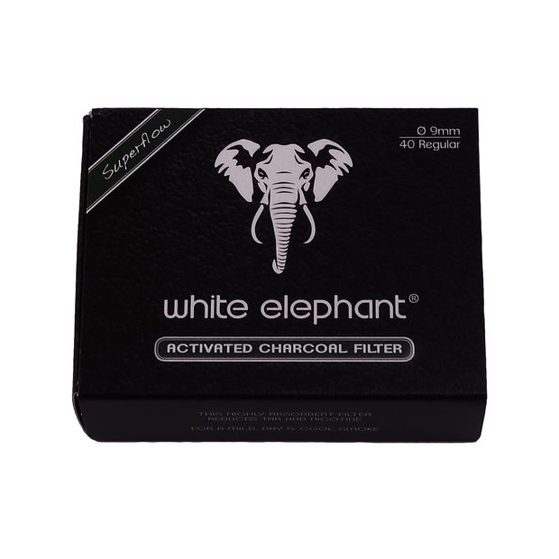 White Elephant Superflow Aktivkohlefilter, 9 mm Durchmesser, 40 Stk pro Packung 1 Packung (40 Filter)