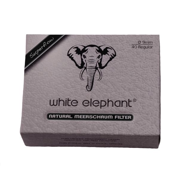 White Elephant Superflow Natur Meerschaumfilter, 9 mm Durchmesser, 40 Stk pro Packung 1 Packung (40 Filter)