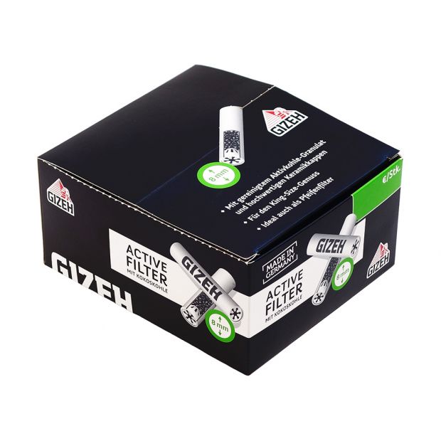 GIZEH Active Filter 8 mm Durchmesser, Aktivkohlefilter in der 200er-Box 1 Box (200 Filter)