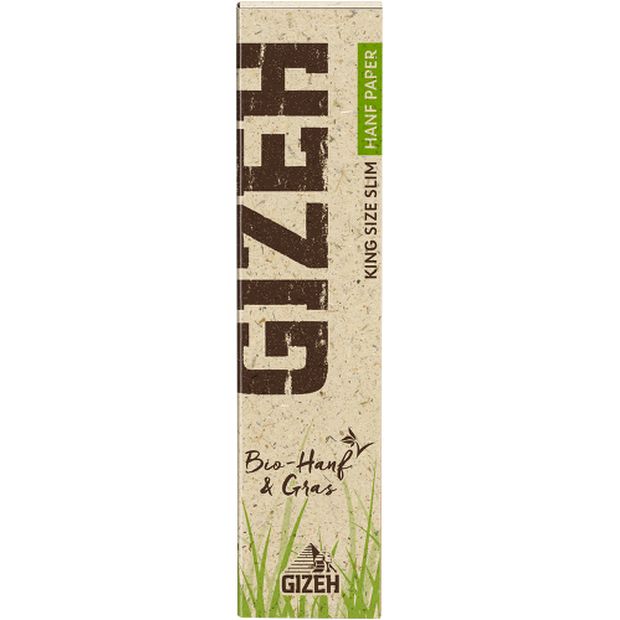GIZEH Organic Hemp + Grass King Size Slim Papers, unbleached, 34 papers per booklet 10 booklets