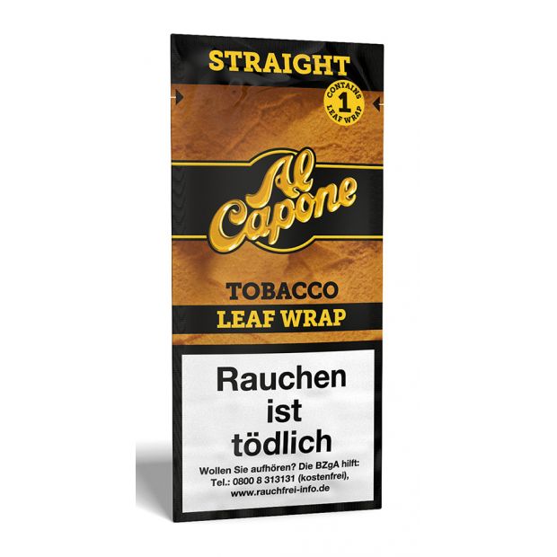 AL CAPONE Leaf Wraps, Straight - pure tobacco flavour - NEW packaging: 18 Wraps per Box! 1 bag (1 wrap)