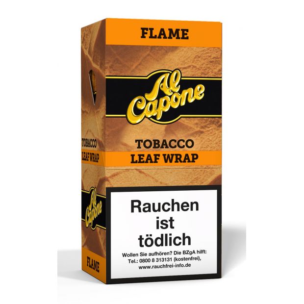 AL CAPONE Leaf Wraps, Flame - sweet tobacco flavour- NEW packaging: 18 Wraps per Box! 1 box (18 bags)