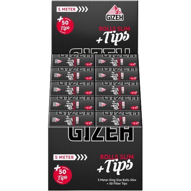 GIZEH Black Rolls + Tips, 5 meter roll + 50 tips 1 box (20 rolls)