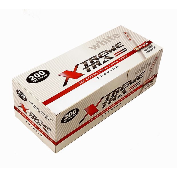 XTREME XTRA WHITE Cigarette Tubes with extra long 24 mm Filter, 225 Tubes per Box