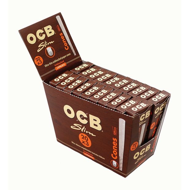 OCB Virgin Slim Cones Unbleached, 109 mm, 20 packages (60 cones) per box 