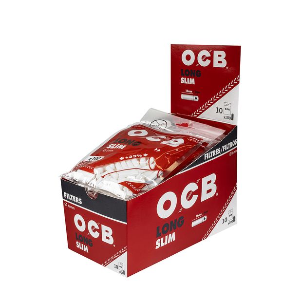 OCB Long Slim Filter, 6 x 20 mm, 100 filters per bag 1 box (10 bags)