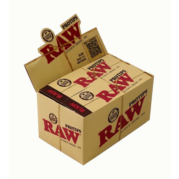 RAW PRO TIPS, unbleached and unperforated tips, 60 x 20 mm 1 box (24 booklets)