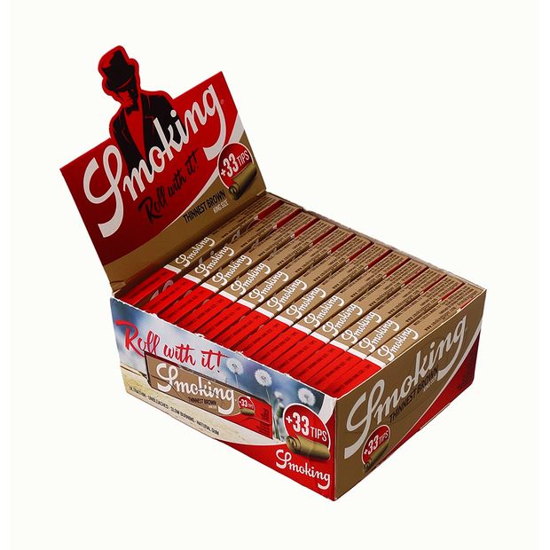 Smoking Thinnest Brown King Size + Tips, hauchdnn und ungebleicht 1 Box (24 Heftchen)