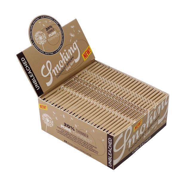 Smoking Thinnest Brown King Size Slim Papers, hauchdnn und ungebleicht 1 Box (50 Heftchen)