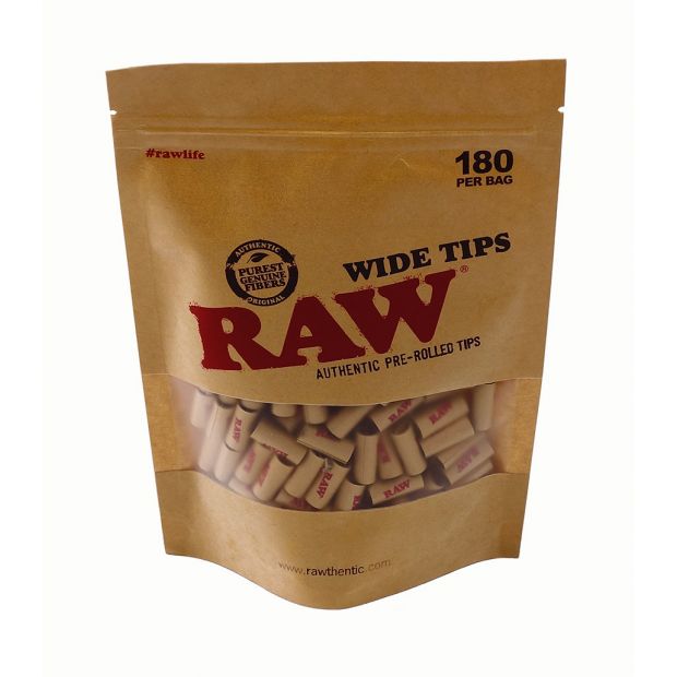 RAW Wide Tips, wide pre-rolled tips, 180 pieces per bag