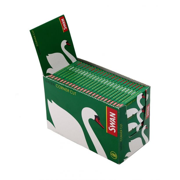 SWAN Green, Regular Cigarette Paper, Cut Corners, 100s 1 box (100 booklets)