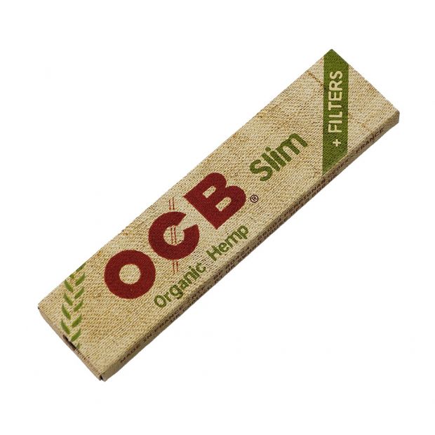 OCB Organic Hemp Slim + Tips, 32 King Size Slim Papers + 32 Slim Tips per booklet 8 booklets
