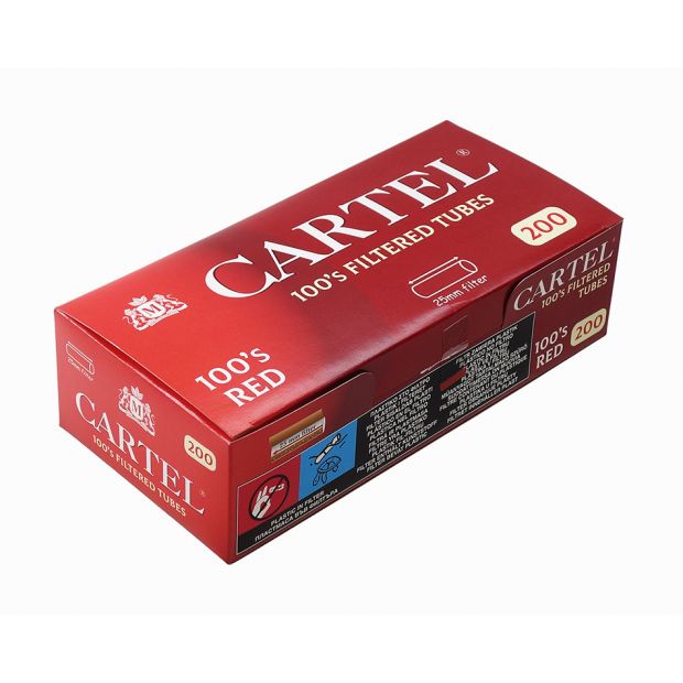 CARTEL filter tubes 100 mm RED, extra-long tubes with extra-long filter, 200 per box