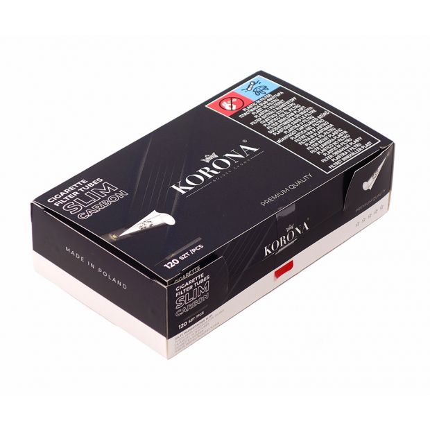Korona Slim Carbon Filter Tubes, 6,8 mm Diameter, 120 per Box 50 boxes (6000 tubes)