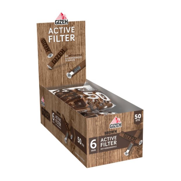 GIZEH Brown Active Filter 6 mm, 50 filters per bag, wood...