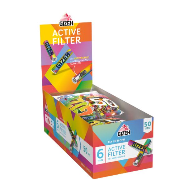 GIZEH Rainbow Active Filter 6 mm, 50 Filter pro Beutel, im Multicolor-Look 1 Box (10 Beutel)